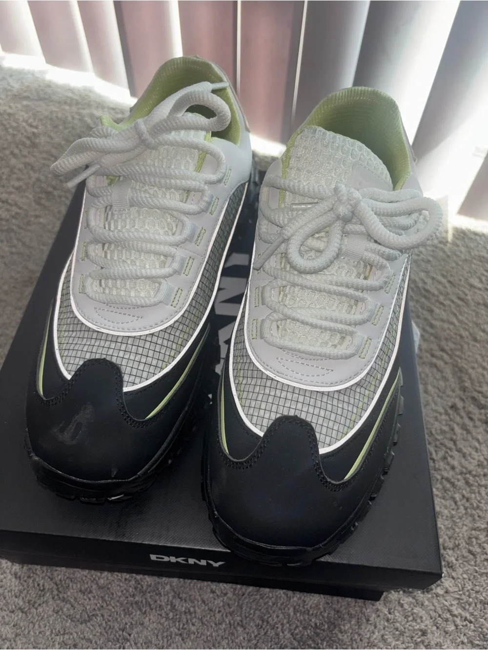 DKNY Black and White Sneakers with Lime Accents